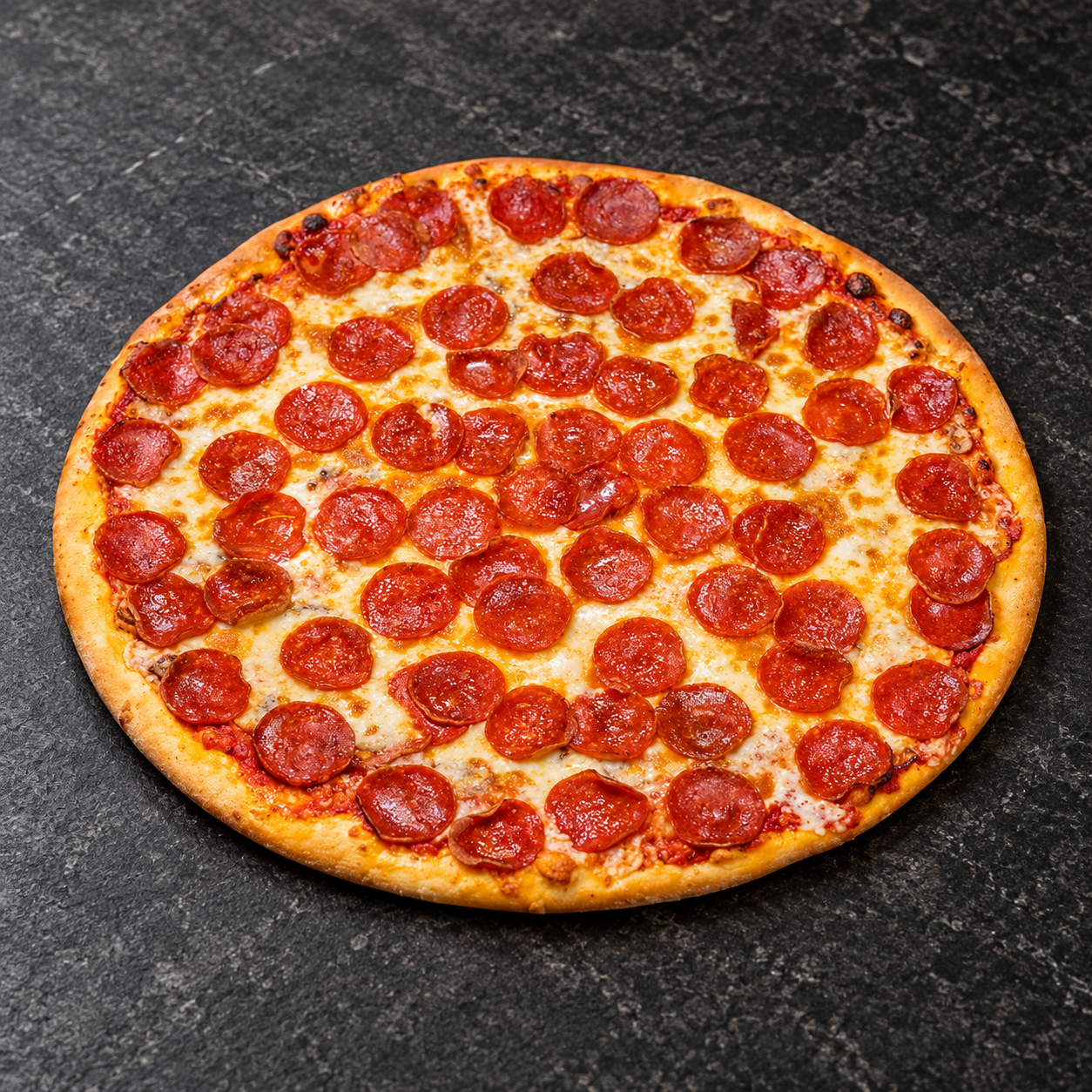 Round thick-crust Chicago-style pizza with Italian beef and peppers